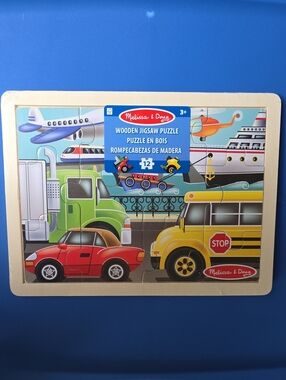 Melissa & Doug Yellow and Green Vehicles Wooden Jigsaw Puzzle